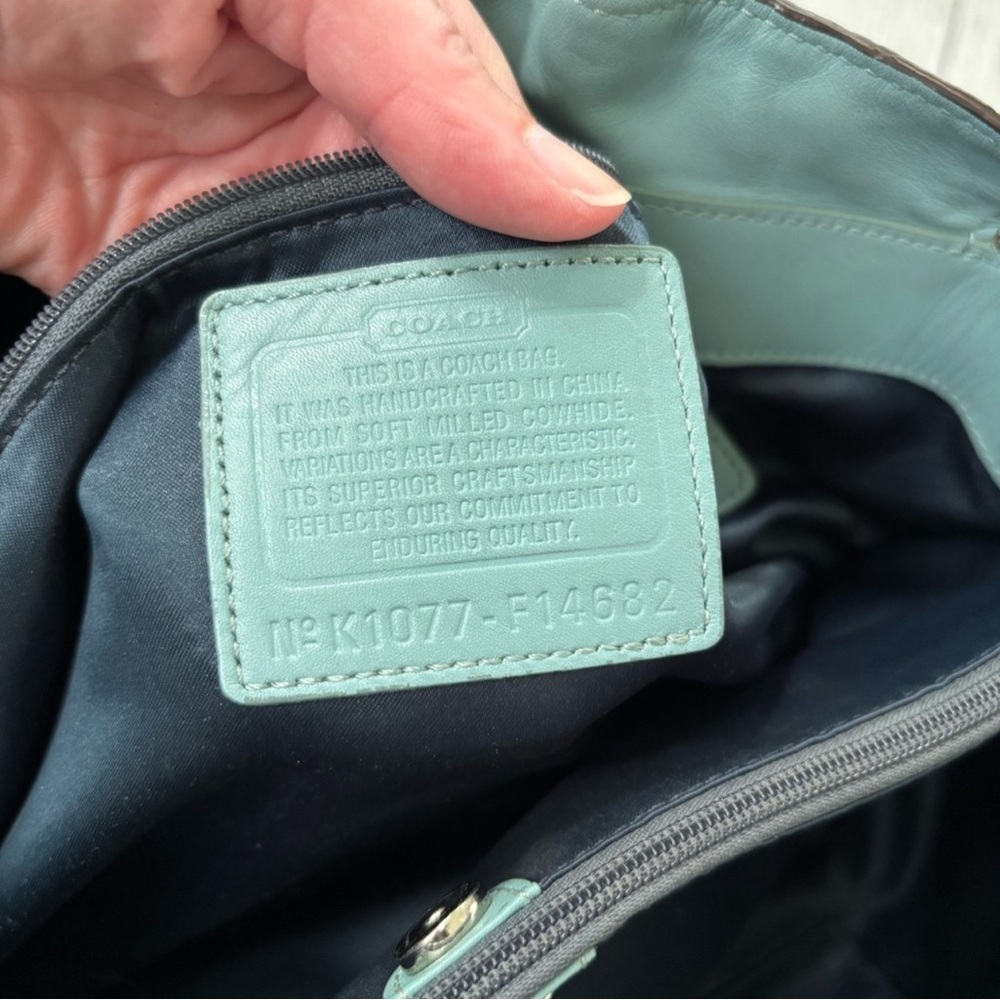 Coach Penelope Aqua Blue Pebbled Leather Zipper Closure Tote Shoulder Bag - Picture 3 of 13